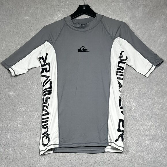 Quiksilver All Time Short Sleeve Rash Guard Mens Size Large Gray White Black - Picture 1 of 13